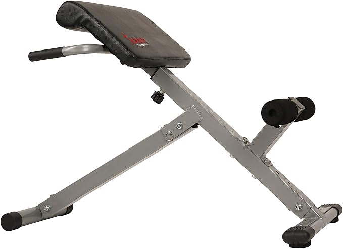 Sunny Health & Fitness Foldable Roman Chair, Back Hyperextension Bench | Adjustable Height, Folds Flat for Storage, Built in Dip Station, Targets Back, Abs & Core, Crunches & Back Extensions