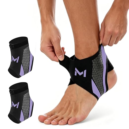 Ankle Brace for Men & Women, Purple, 2 Pc | Breathable Compression, Plantar Fasciitis Relief, Adjustable, Sprain Recovery & Sports Protection