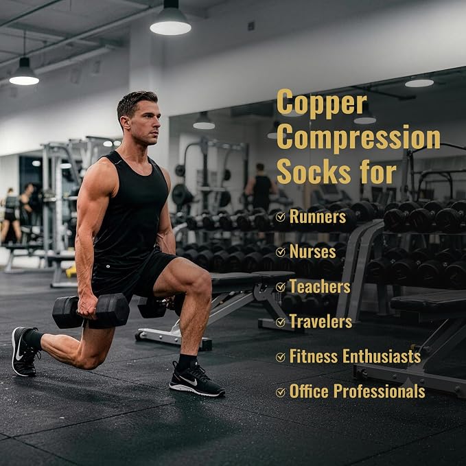 6 Pairs Copper Ankle Compression Socks for Men and Women | Copper Graduated Compression Socks with Terry Cushioning and Arch Support, Breathable Mesh Design, Machine Washable