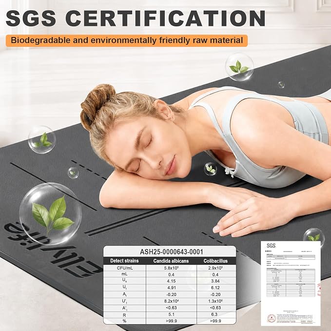 Yoga Mat - Non Slip Natural Rubber Yoga Mat, Alignment Lines, Ultimate Grip | Anti-Tear, Durable & Thick 5mm, Skin-Friendly with Free Carry Strap, Bag, for Yoga, Pilates Fitness and Floor Exercises
