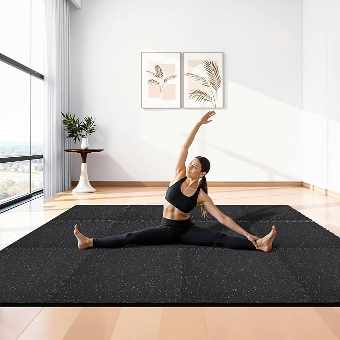 VEVOR 0.79Inch 48sq.ft 12 Tiles Gym Flooring for Home Gym, Rubber Top with High Density EVA Foam, 24 x 24In Gym Floor Exercise Equipment Mats, Interlocking Gym Mats, Puzzle Workout Mats, Black & Gray | Rubber Top with High Density EVA Foam, Lightweight...