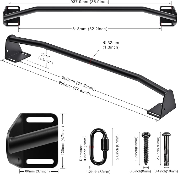 Kipika Heavy Duty Wall Mounted Doorway Pull Up Bar, Multifunctional Chin Up Bar, Portable Fitness Door Bar, Body Workout Home Gym System