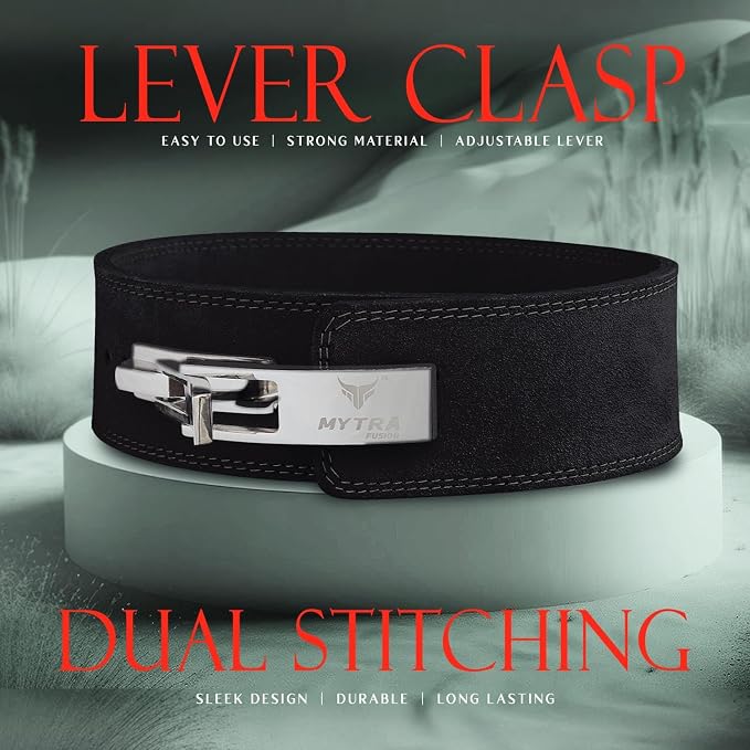 Mytra Fusion Weight Lifting Belt for Men and Women Gym Belt 10MM Thick and 4" wide 100% Genuine Leather Workout Belt for Weightlifting, Powerlifting, Gym, Training and Bodybuilding