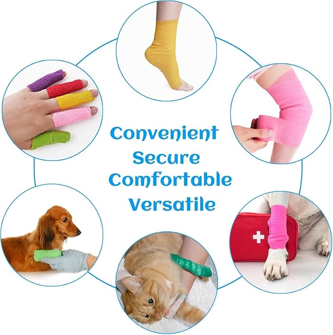 24 Rolls Elastic Self Adhesive Bandage Wrap 1 Inch, Breathable Non Woven Cohesive Bandage, Vet Wrap for Dogs, Ankle Sprains Swelling Medical First Aid Tape, Sports Athletic Tape Color Hot Pink