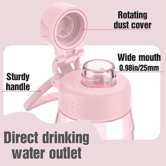 32oz Clear Water Bottle - BPA-Free Tritan Plastic, Fast Flow Spout Lid, Wide Mouth & Leakproof Design Hiking Water Bottle Suitable for Travel, Outdoors, Gym, Travel, Home, School（Pink）
