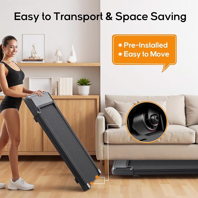 Walking Pad Under Desk Treadmill, Portable Compact Electric Walking Treadmill, Quiet Fitness Machine with Remote Control & LED Display for Home Office