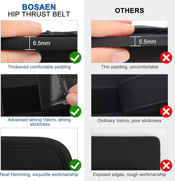 Hip Thrust Belt, Hip Thrust Belt for Dumbbells Heavy, Booty Belt for Hip Thrust with 6.5mm Thick Non-slip Padding & 400lbs Load-Bearing, Hip Thrust Band for Gym, Home Workouts, Dumbbell, Kettlebells