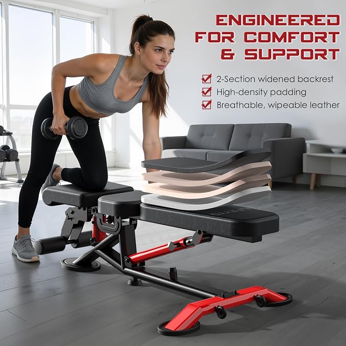 Adjustable Weight Bench, 1800LB Incline/Decline Workout Bench Home Gym | 7 back + 3 seat positions + Flat/Incline/Decline + Full-body training