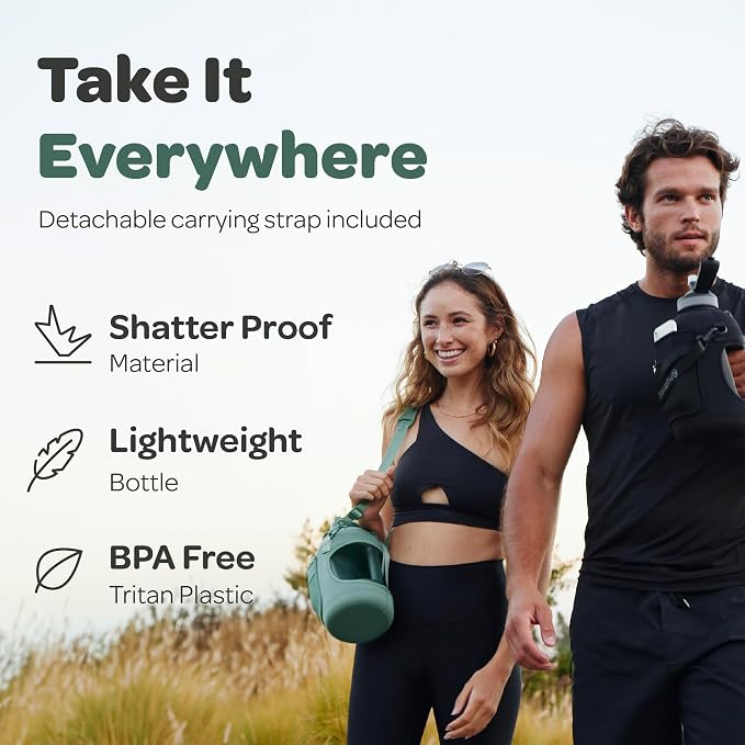 Hydracy 2.3L BPA-Free Tritan Plastic Water Bottle with Adjustable Shoulder Strap, Spill-Proof Lid, and Convenient Silicon Spout for Hydration on the Go | Leakproof,BPA Free,No Sweat Neoprene Sleeve,Carry Strap,Daily Intake Tracking for Fitness & Outdoors