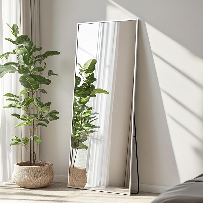 Standing Mirror Full Length, 56x18 inch Silver Floor Length Mirror | Nickel Brushed Metal Frame, No Distortion, Silver Body Mirror for Bedroom, Living Room, Entryway, Bathroom, Dressing room