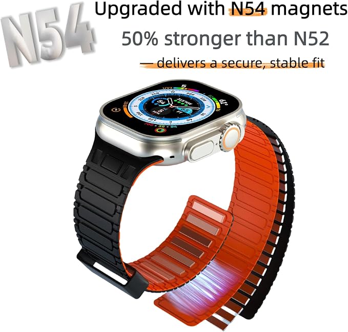 Magnetic Band Compatible with Apple Watch Ultra 3/2/1 Band for Men 49mm 46mm 45mm 44mm 42mm, Silicone Sport Waterproof Loop Strap Magnet Link for iWatch Series SE 11 10 9 8 7 6 5 4 3 2 1
