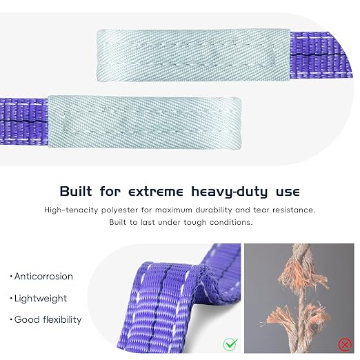 Purple 2-Leg Polyester Web Bridle Sling Assembly, 2-Pack, 5 ft x 1 in Lifting Sling with Hooks & Master Link, Tagged WLL 2200 lb Vertical / 1760 Choker / 4400 Basket