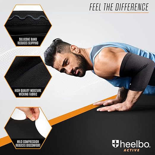 Heelbo Elbow Sleeve and Elbow Compression Sleeve with Copper Infused Fibers and Breathable Fabric for Tendonitis, Golfers, Weight Lifting, Tennis Elbow or Arthritis, Men and Women, Black, Extra Large