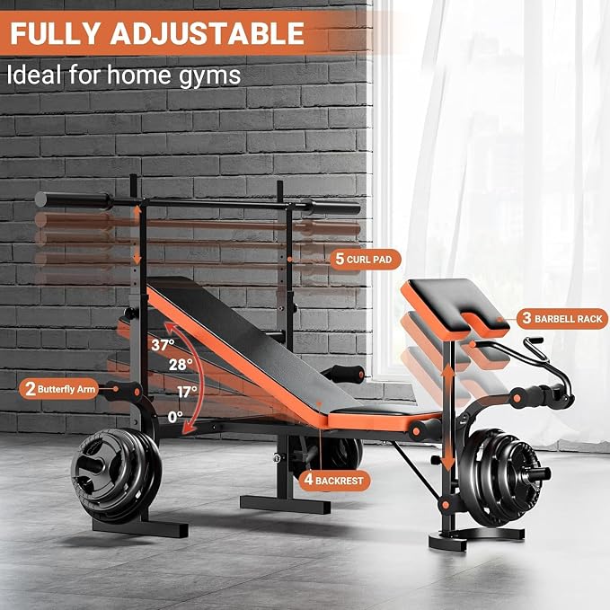 Fostoy Adjustable Olympic Weight Bench with Squat Rack & Leg Developer | 770lbs Positions & Heavy Duty Frame, Designed for Bench Press, Squats, Dumbbell Training and Full Body Workouts