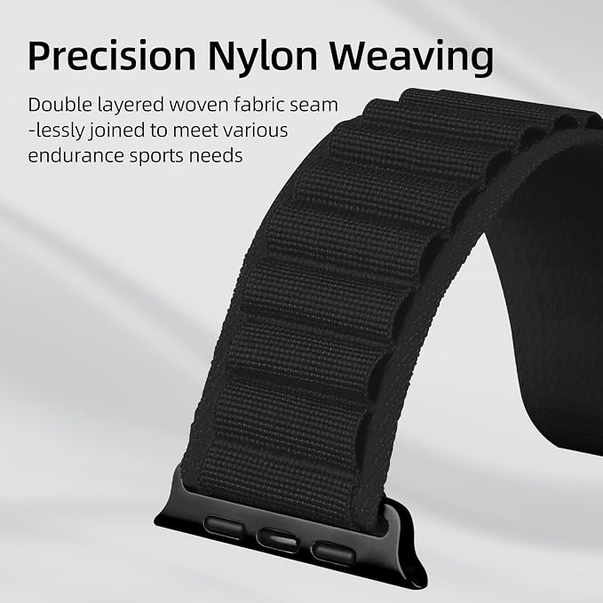 Alpine Nylon Sport Bands Compatible with Apple Watch Ultra Band 49mm 46mm 45mm 44mm 42mm Men Women, Stretch Loop Strap with D-Hook for iWatch Series 10 Ultra SE 9 8 7 6 5 4 3 2 1 (B-Black, 49mm/46mm/45mm/44mm/42mm(Series 3))