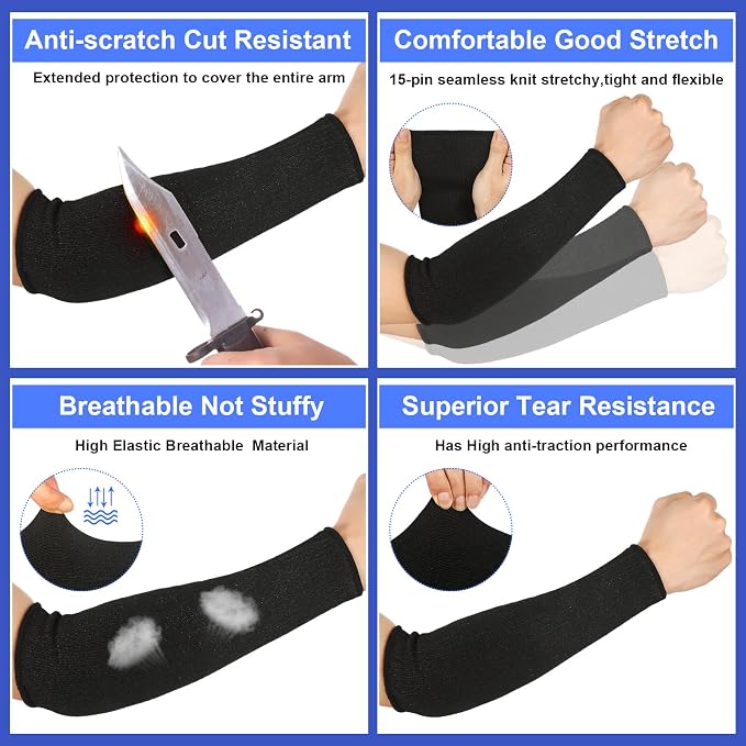 Sintege 3 Pairs Arm Protectors for Thin Skin and Bruising Cut Resistant Forearm Sleeve Level 5 Arm Burn Protection Sleeve (Light Blue, Dark Blue, Black,12.6 Inch)