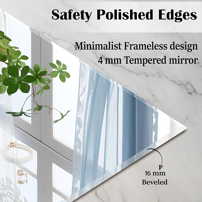 2 PCS 16×24 Beveled Wall Mirror Decorative Bathroom Vanity Mirror | Beveled Edge,Shatterproof Frameless Mirror,Modern Design,Rectangle
