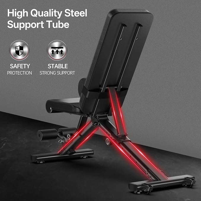 PASYOU Adjustable Weight Bench, 660LB Foldable Workout Bench for Home Gym, Incline Flat Bench Press for Full Body Workout, Dual-Frame Strength Training Bench, No Assembly Required