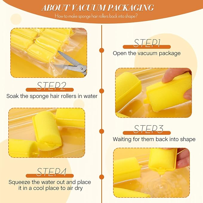 Geyoga 18 Pieces Yellow Foam Hair Rollers Large Hair Curlers Sponge Rollers for Heatles to Sleep in a Curl for Women's Short and Long Hairs Styling (1.4 x 2.6 Inches)