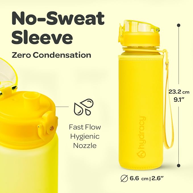 Hydracy Motivational Water Bottle with Time Marker & Fruit Infuser 17 oz | BPA-Free Tritan, Leakproof Flip-Top Lid,No-Sweat Sleeve,Carry Strap,Daily Intake Tracking for Gym,Sports,Outdoors