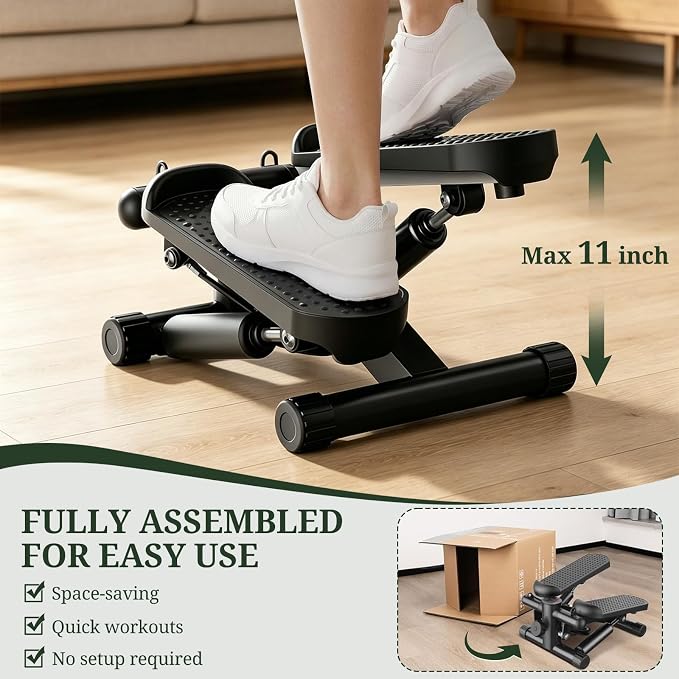 Compact Mini Stair Stepper with Resistance Bands for Home Fitness, 300 LBS | LCD Monitor, Adjustable Height, Dual Hydraulic System, Quiet Operation, No Assembly Required, Easy Storage