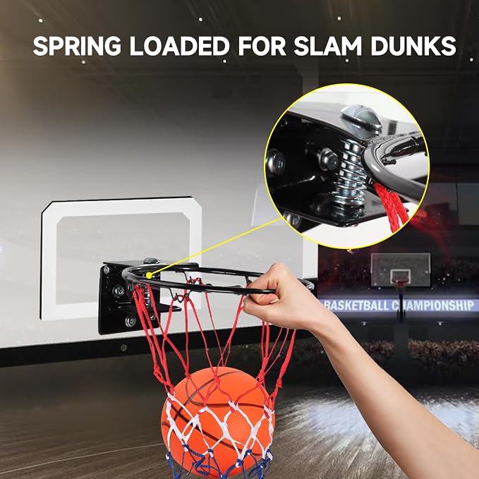 GSE Over-The-Door Basketball Hoop with Basketball & Pump, for Home & Office | Wall-Mounted Basketball Hoop Complete Accessories, Clear Impact-Resistant PC Backboard, PVC Basketball, Several Style Choice