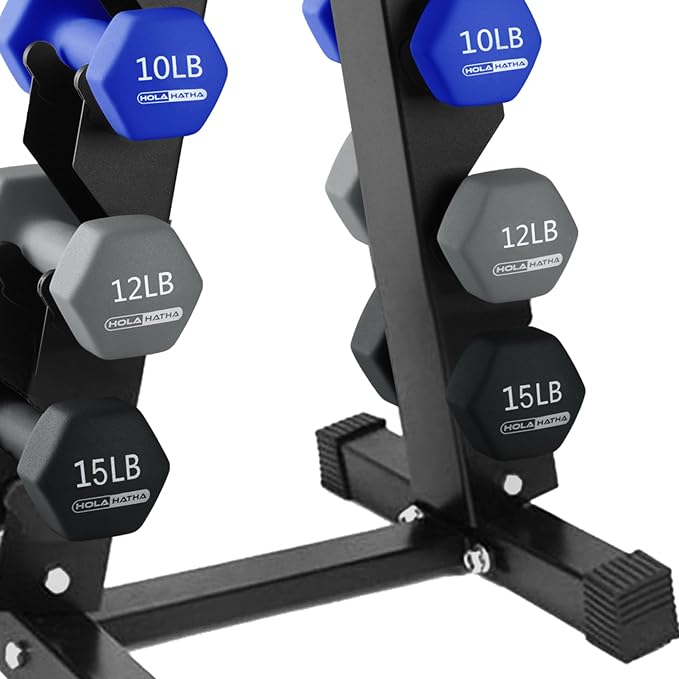 HolaHatha 1, 2 and 3 lb Neoprene Dumbbell Strength Training Weight Set with Rack