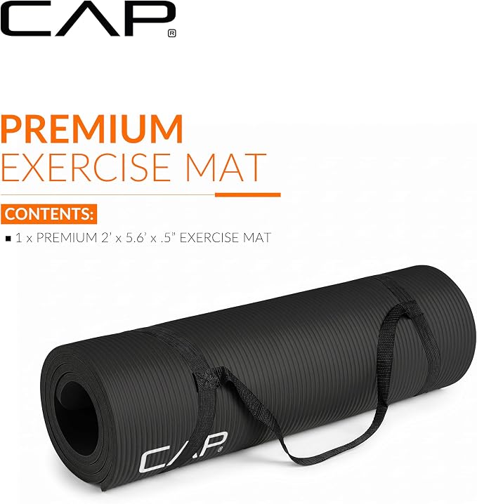 CAP Barbell 1/2-Inch High Density Exercise Yoga Mat with Strap | Multiple Options