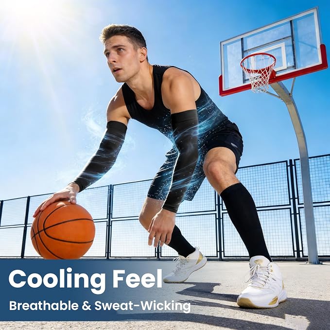 Mochabao 8 Pairs Soft Arm Sleeves, UV Sun Protection Cooling Compression Arm Covers for Outdoor Work, Sports, Men & Women