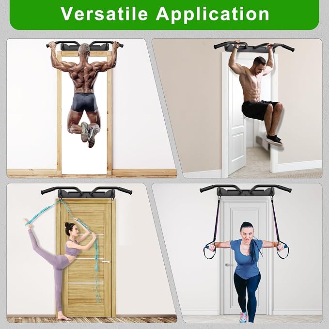 SELEWARE Heavy Duty Welded Pull Up Bar Wall/Joist/Ceiling Mount Chin Up Bar | Multifunctional Pull-up Bars w/Resistance Band Hooks for Home Gym Strength Training, Sturdy Steel Construction Support 500 lb