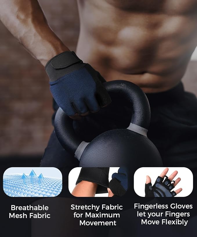 sunnex Weight Lifting Gloves with Extended Wrist Support - High-Grip Silicone Padded Gym Gloves for Men & Women, Breathable Fingerless Workout Gloves for Pull Ups, Training & Powerlifting (Black)