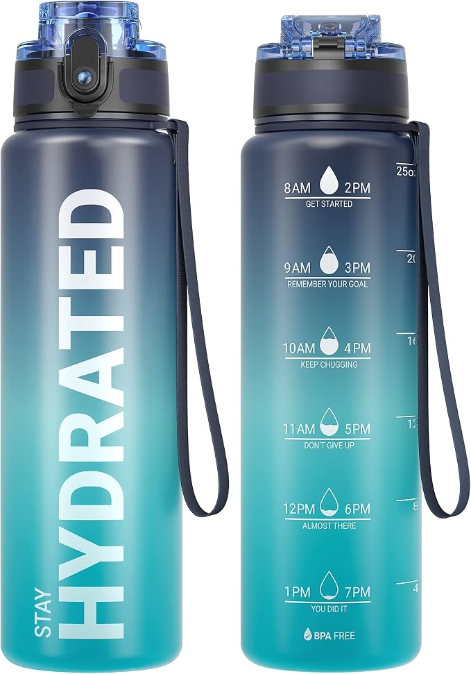 Sahara Sailor Water Bottle 25oz, Tritan Sports Bottle with Time Marker | Bpa Free, Leakproof Wide Mouth With Fast Flow Lid And Cleaning Brush, For Gym School Office Travel, 1 Count