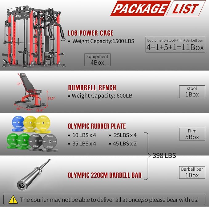 Smith Machine with Cable Crossover System, Multi-Function Power Cage Squat Rack for Home Gym, Power Rack and Packages Weight Sets.
