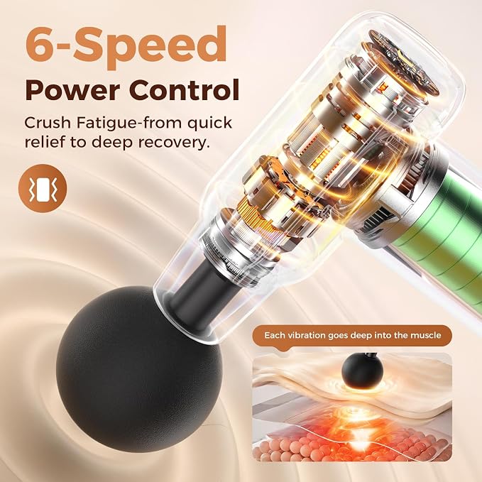 Beyn Hot and Cold Massager Gun with Detachable Extended Handle, 6 Massage Heads & LCD Display - Deep Tissue Massager for Neck Back Body Muscle Pain Relief