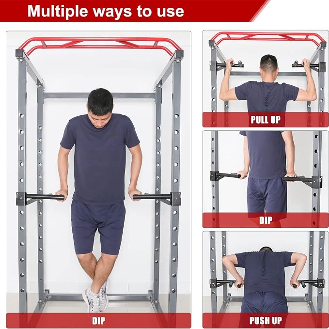 Dip Bar Attachments for 2" x 2" or 3" x 3" Power Rack - Narrow & Wide Dips Double Handles (Patent Pending)