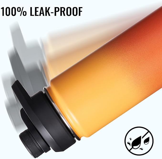 Fijinhom Insulated Water Bottle with Handle, 304 Stainless Steel Water Bottles with Wide Mouth, Double Wall Vacuum Sports Water Bottle, BPA Free, Keep Cold and Hot, 24 Ounces, Yellow&Orange