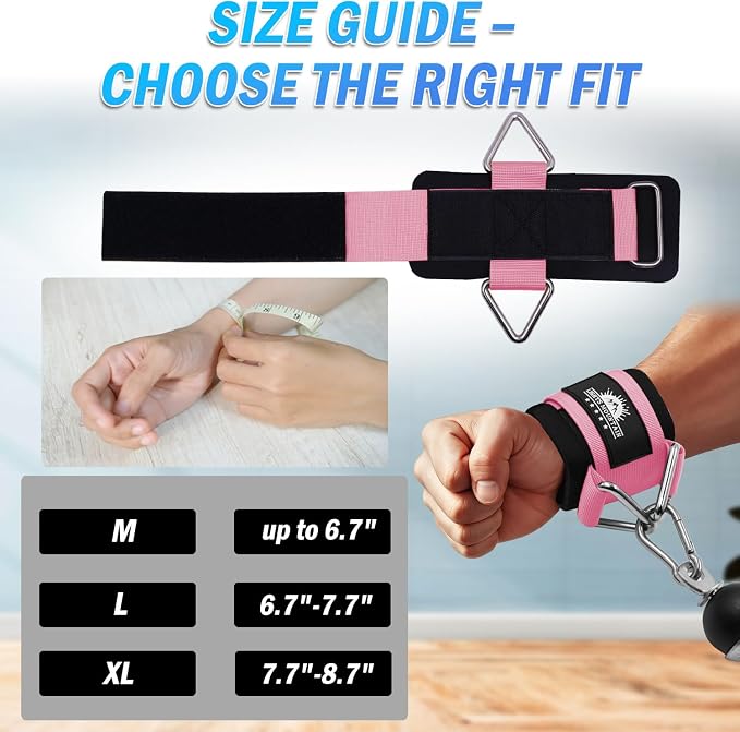 Wrist Cuffs for Cable Machines – Padded & Adjustable Straps for Lateral Raises, Tricep Pushdowns & Strength Training