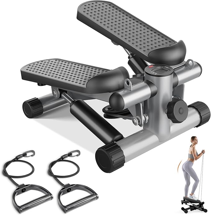 Sweetcrispy Mini Stair Steppers with Resistance Bands for Exercise at Home, Portable Exercise Twist Stepper Machine for Full Body Workout, 300LBS Capacity