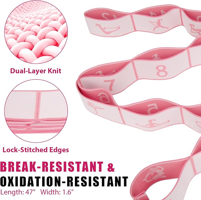 KUZARO Fitness Resistance Bands with 12 Loops, Numbered Resistance Bands for Physical Therapy, Women Stretch Strap for Home Gym, Elastic Exercise Bands for Yoga, Pilates, Leg Stretching, Dance