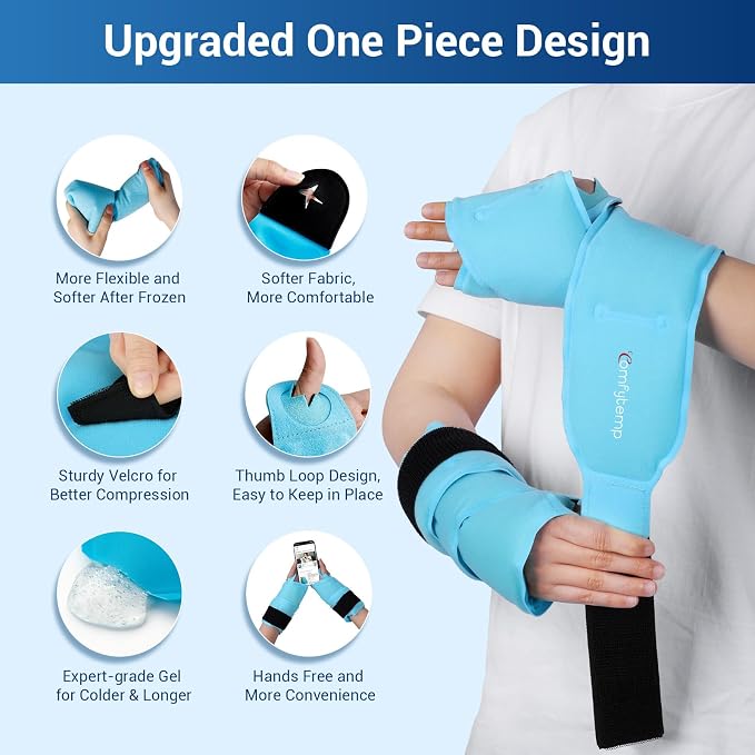 Comfytemp 24.5" Extra Long Wrist Ice Pack Wrap for Carpal Tunnel Relief, 2Packs | FSA Eligible HSA, Reusable Gel Wrist Brace Hot Cold Compress for Hand Forearm Pain, arthritis, Computer Overuse Injuries