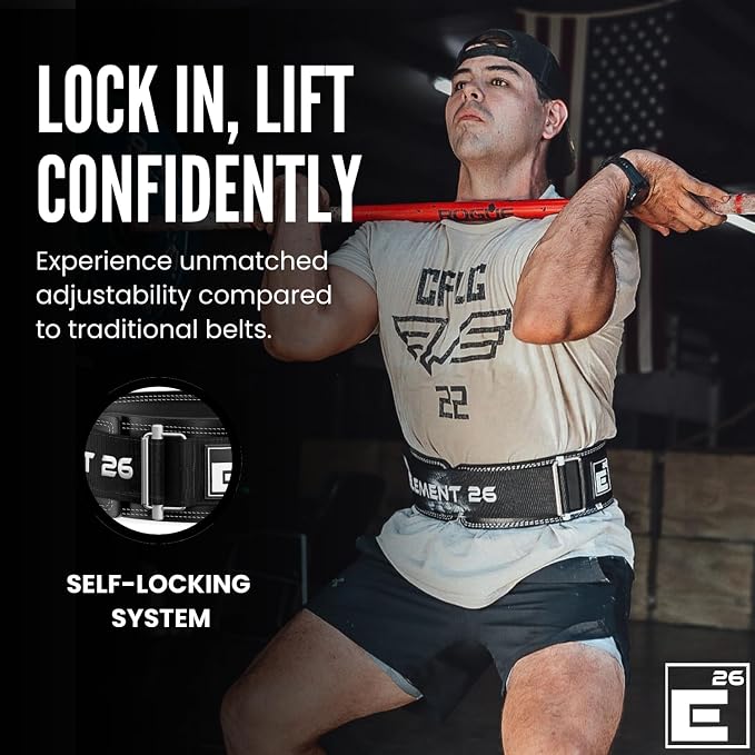 Element 26 Hybrid Leather Weight Lifting Belt | 4” Real Leather Back Support for Gym, Powerlifting, Body Building, Men, Women, Deadlift, Squat, Self Locking, Competition