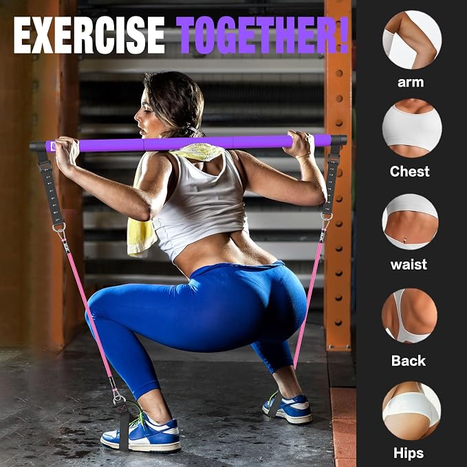 Bbtops Pilates Bar Kit with Resistance Bands,Pilates Bar with Stackable Bands Workout Equipment for Legs,Hip,Waist and Arm,Exercise Fitness Equipment for Women & Men Home Gym Yoga Pilates