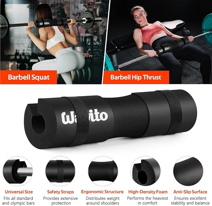 WALITO 8Pcs Barbell Pad Set for Hip Thrust - Squat Pad,Gym Accessories for Women with Bar Bad,Bench Press, with Gym Ankle Straps,Resistance Bands for Working Out,Lifting Strap,Carry Bag