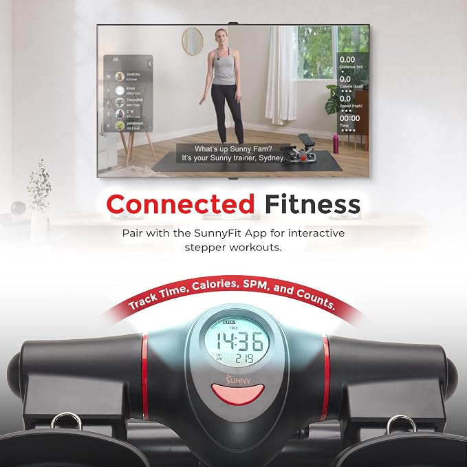 Sunny Health & Fitness Smart Power Stepper with Resistance Bands for Cardio