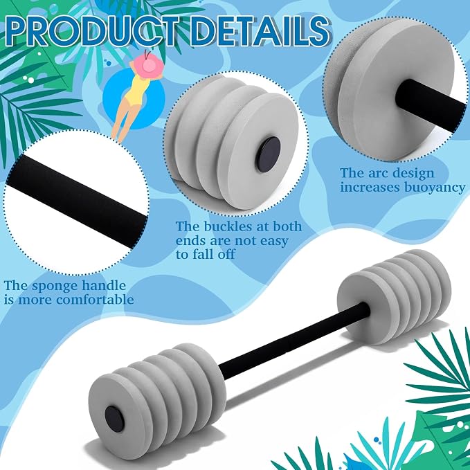 Soulchen Long Aquatic Exercise Dumbbells Pool Exercise Foam Water Weights Dumbbell Aquatic Pool Barbells with High Density EVA Foam for Swim Water Aerobics Workouts Loss