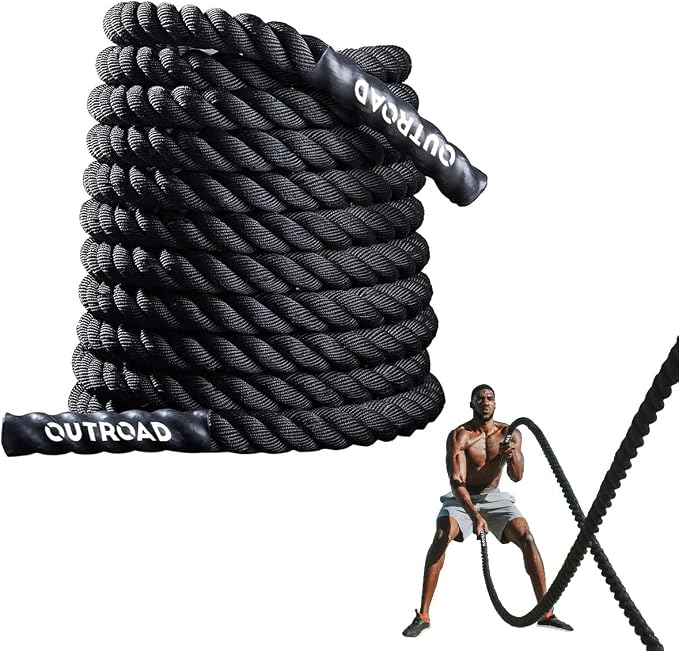Max4out Battle Ropes 1.5 inch 30 ft - Polyester Workout Rope Heavy for Home Body Workouts Building Muscle, Black