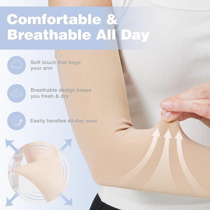 Lymphedema Arm Compression Sleeves for Women 20-30 mmHg Full Arm Support for Swelling Relief & All-Day Wear