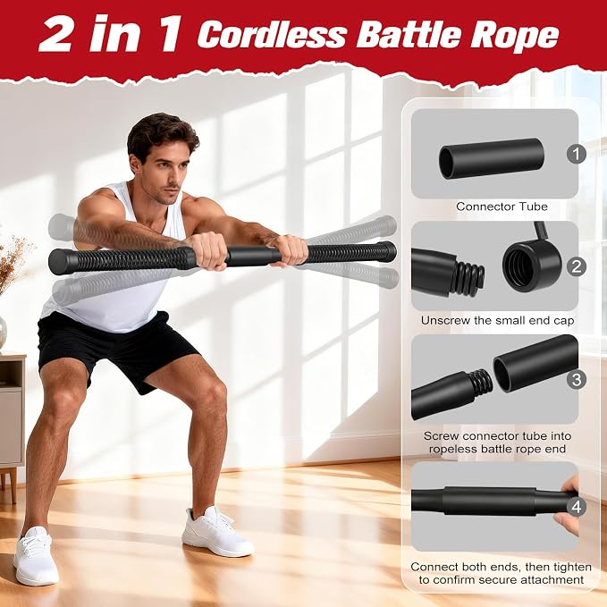 Relife Ropeless Battle Ropes，Weighted Cordless Battle Ropes for Home Gym | Portable Home Gym Equipment for HIIT, Strength Building, Low-Impact Cardio for Men & Women