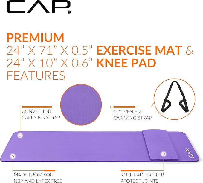 CAP Barbell 1/2-Inch High Density Exercise Yoga Mat with Strap | Multiple Options