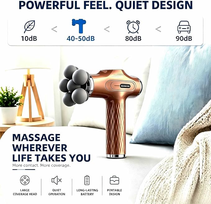 Massage Gun with Wide-Coverage Head, Comfortable Massage for Home & Travel | Lightweight Handheld Design with Wide-Coverage Massage Head, Quiet Operation, Multiple Massage Heads for Home,Gym & Travel